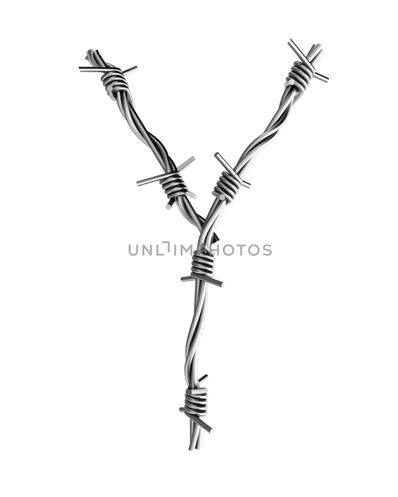 Letter Y made from barbed wire