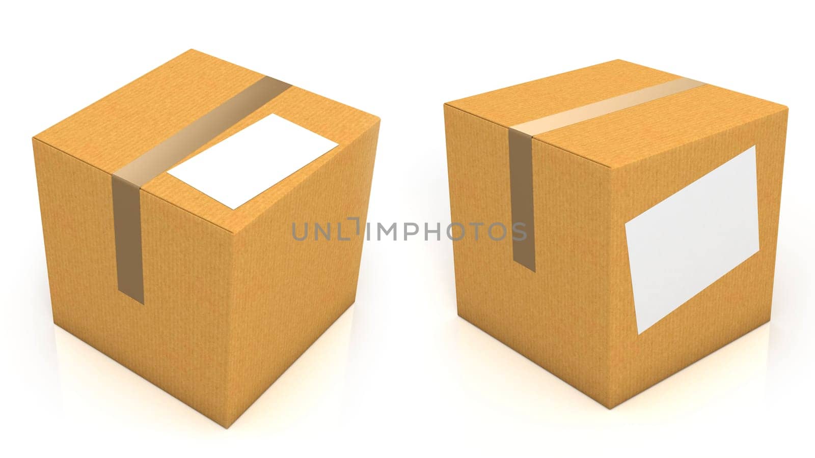 Carton box with blank paper for text isolated on white background