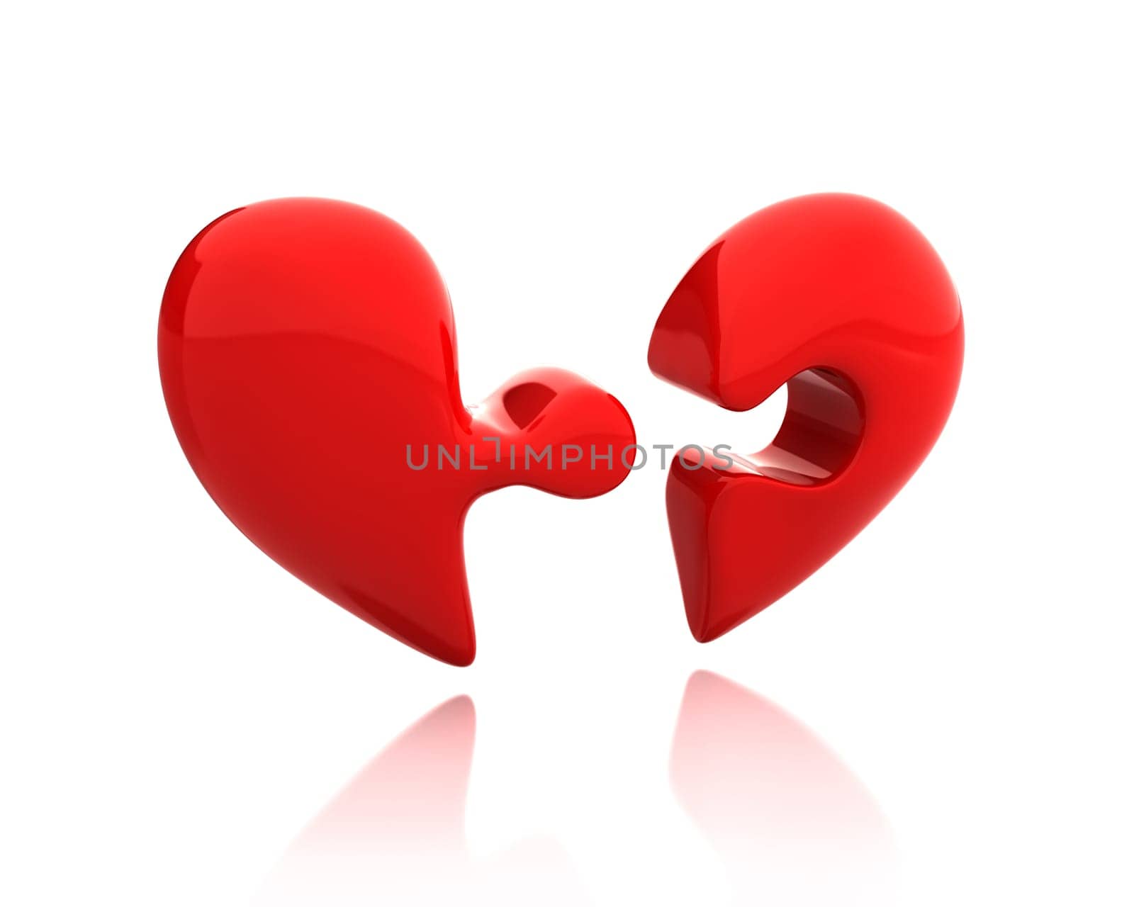 Heart puzzle from two parts broken down isolated on white background