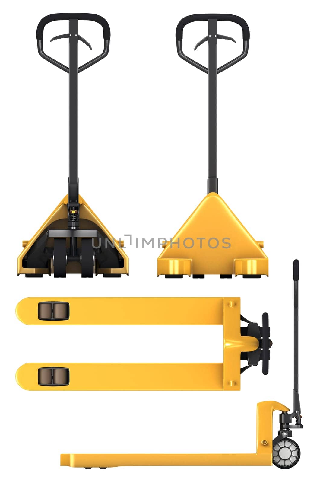 Pallet truck, four views isolated on white background