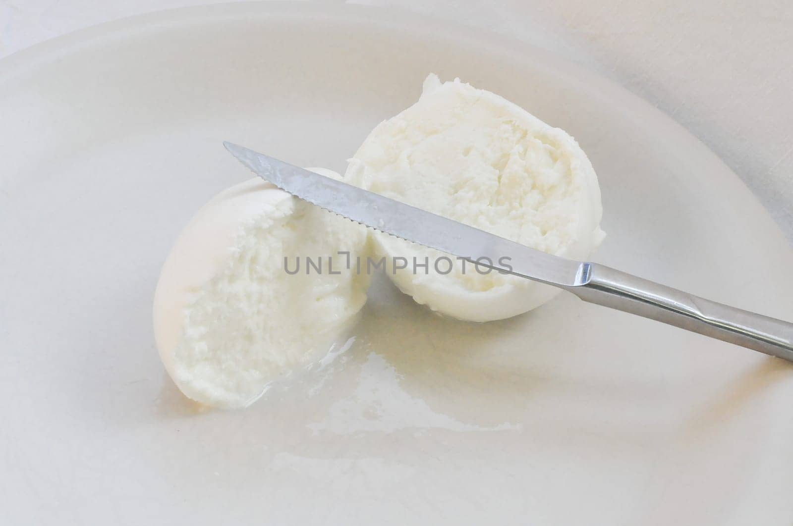 Traditional Italian mozzarella di bufala (buffalo mozzarella) cheese made from buffalo milk