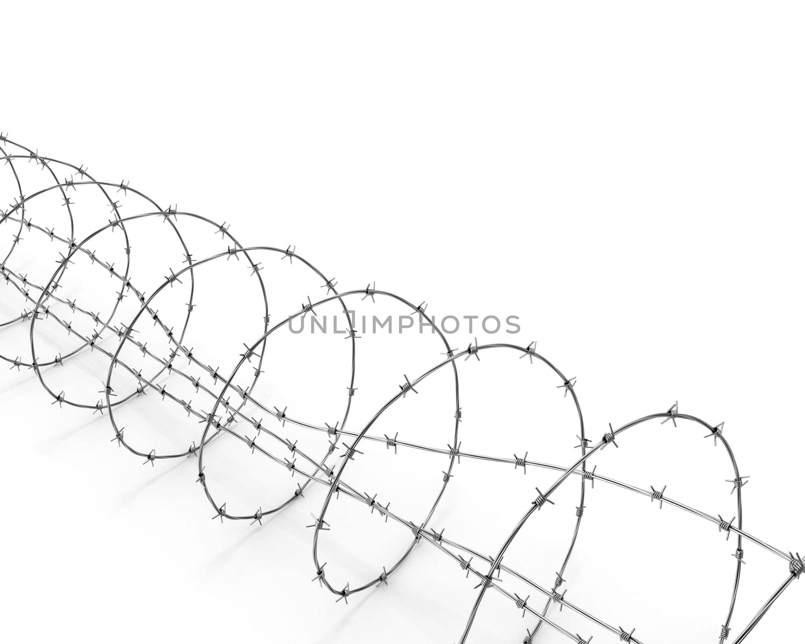 Barbed wire diagonal isolated on white bacground