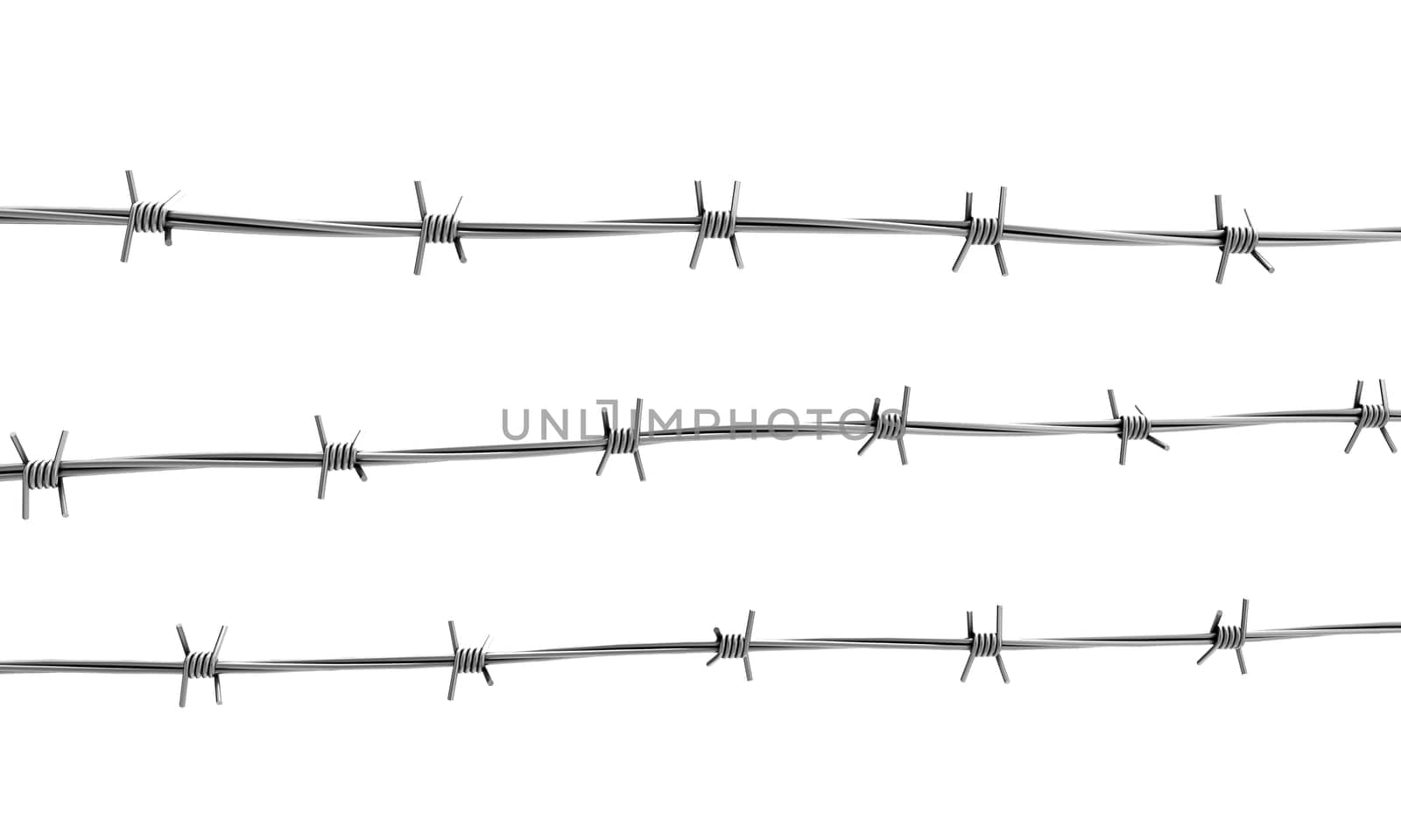 Barbed wire three lines isolated on white background