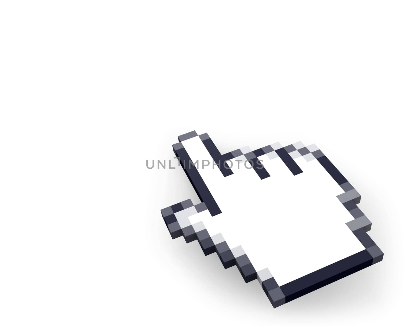 Hand cursor in perspective isolated on white background