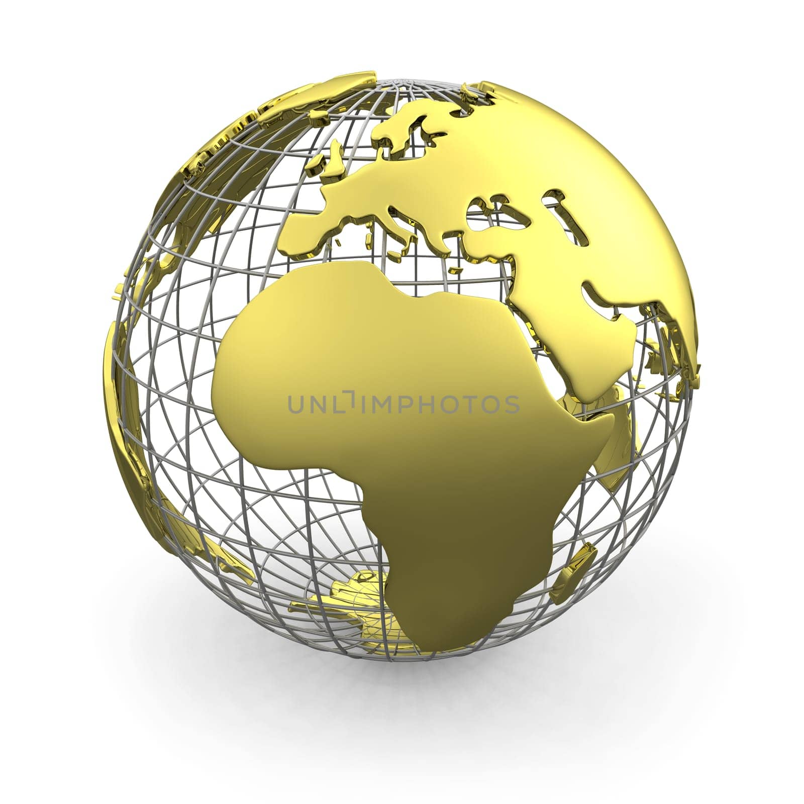 Golden globe, Europe isolated on white background