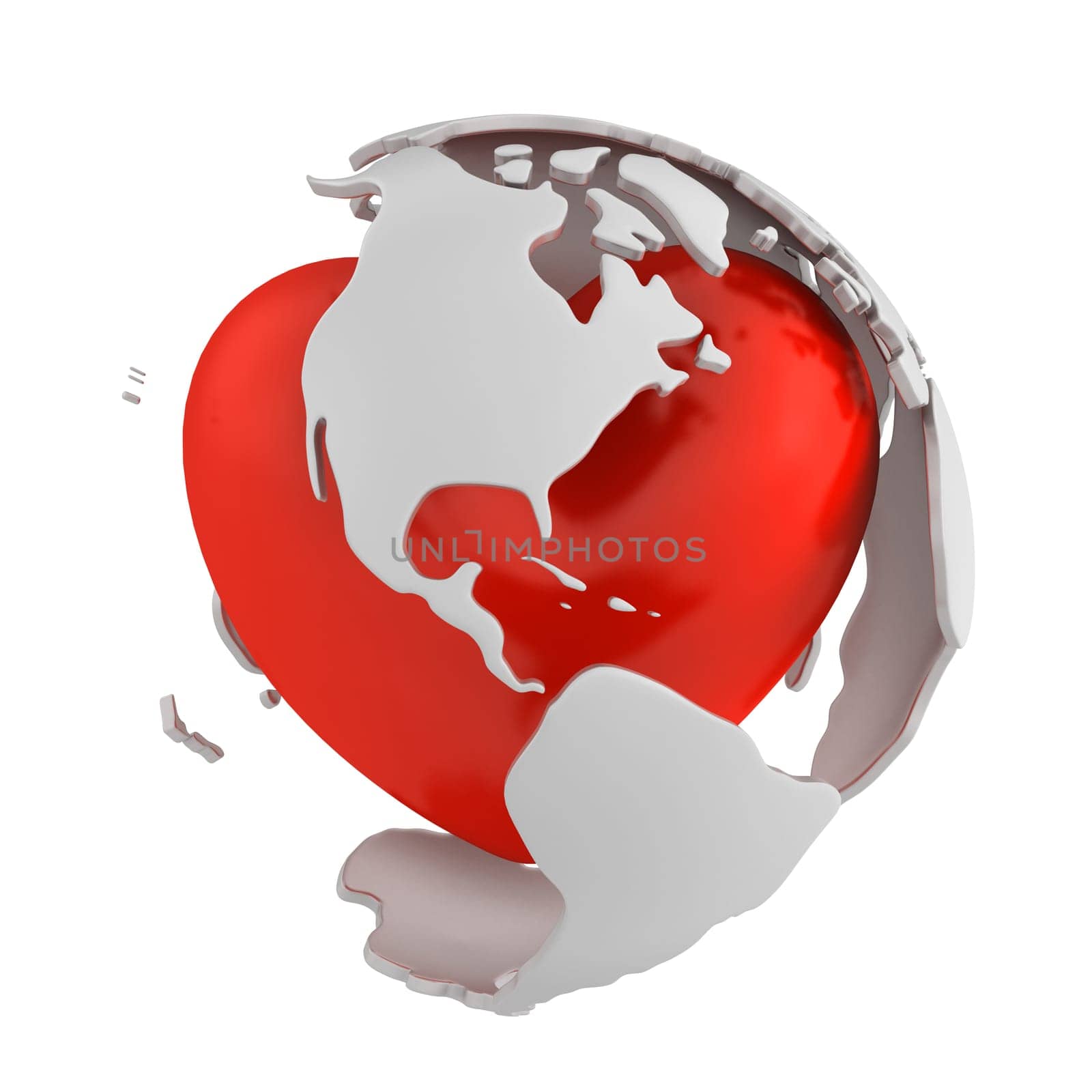 Globe with heart, America part isolated on white background