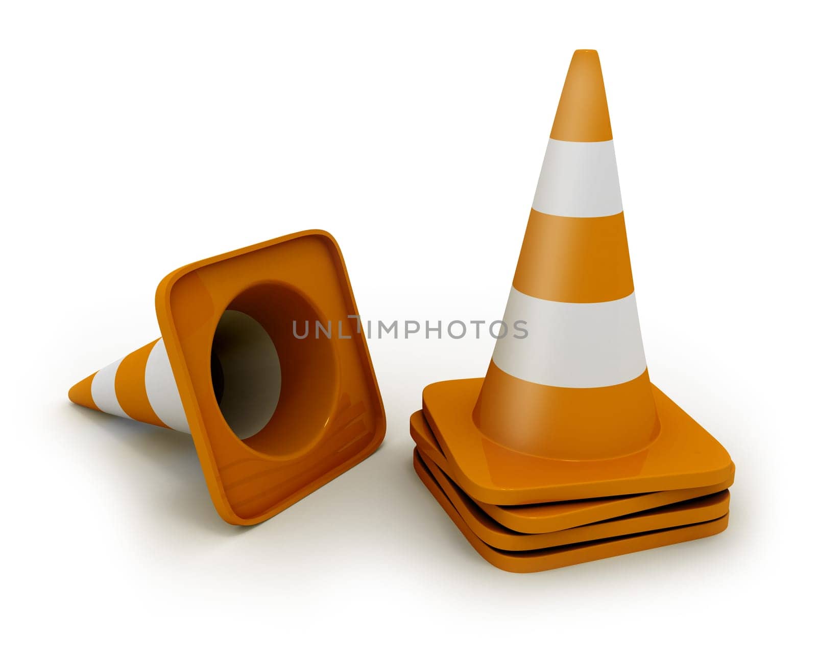 Few road cones isolated on white background