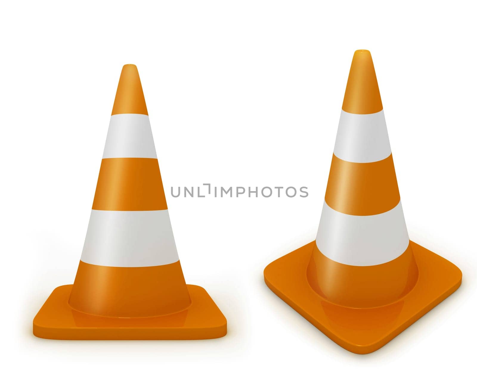 Road cone frontal and diagonal view isolated on white background