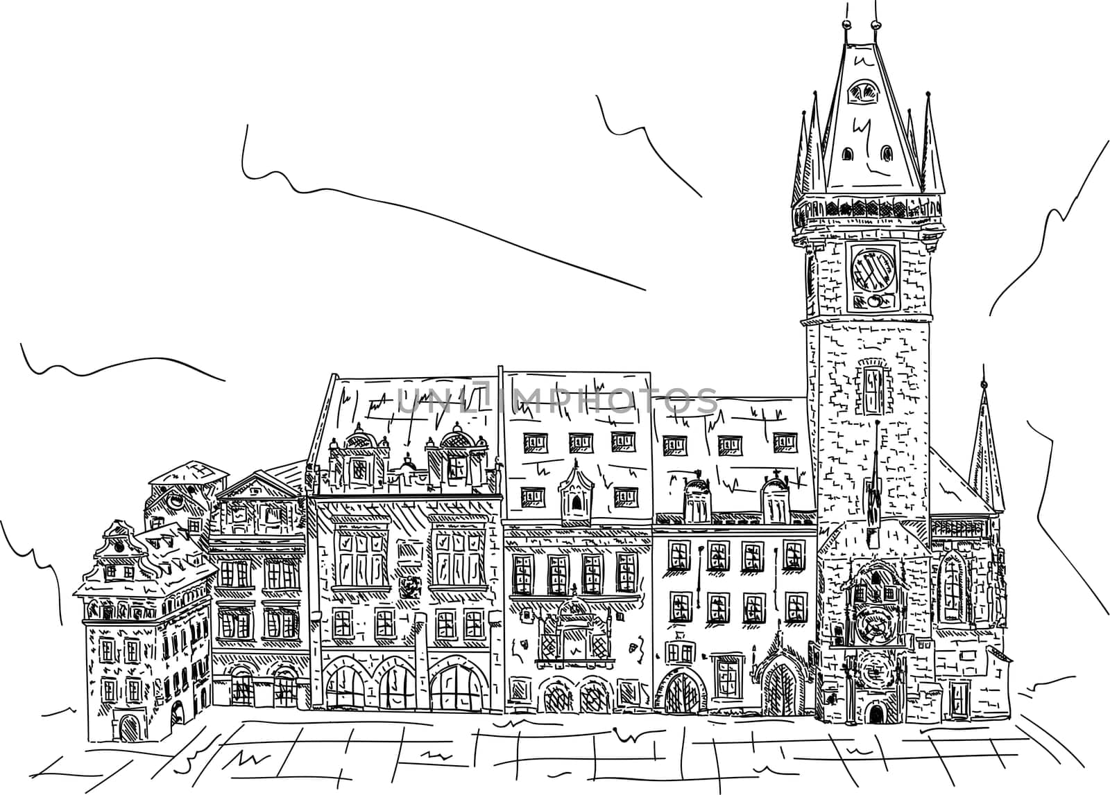 vector - Old Town Square, with Astronomical Clock,Prague, Czech Republic