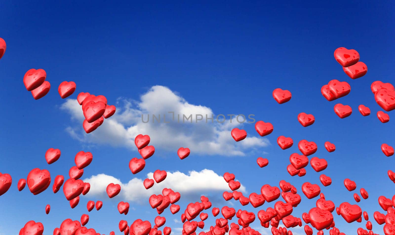 Flying red hearts in spring