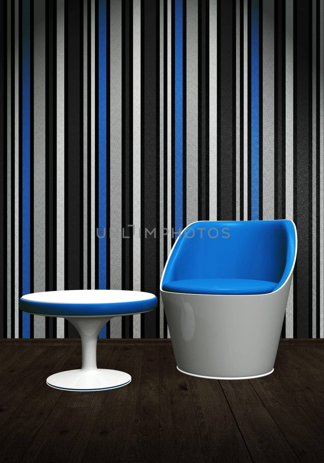 Modern Chair with Table in Light - Blue White