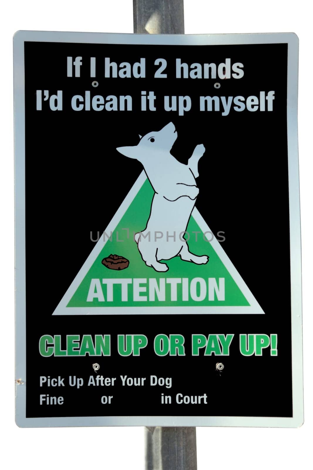 warning sign on dog littering isolated on white with clipping path