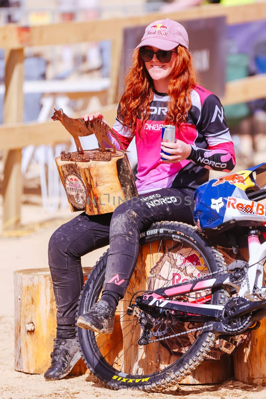 MAYDENA, AUSTRALIA - FEBRUARY 08: Gracey HEMSTREET of Canada celebrates winning the women's category for Red Bull Hardline Tasmania on February 8, 2025 in Maydena, Australia.