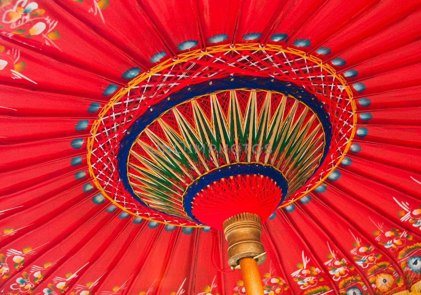 A traditional red Asian umbrella