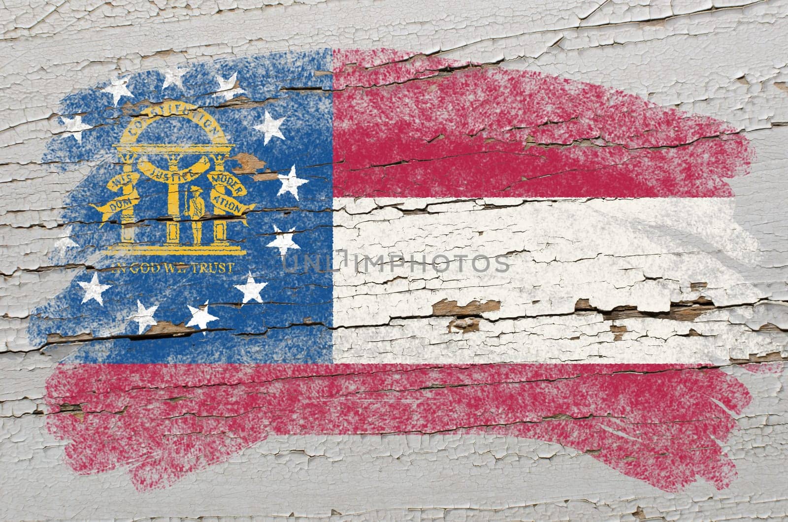Chalky georgian flag painted with color chalk on grunge wooden texture
