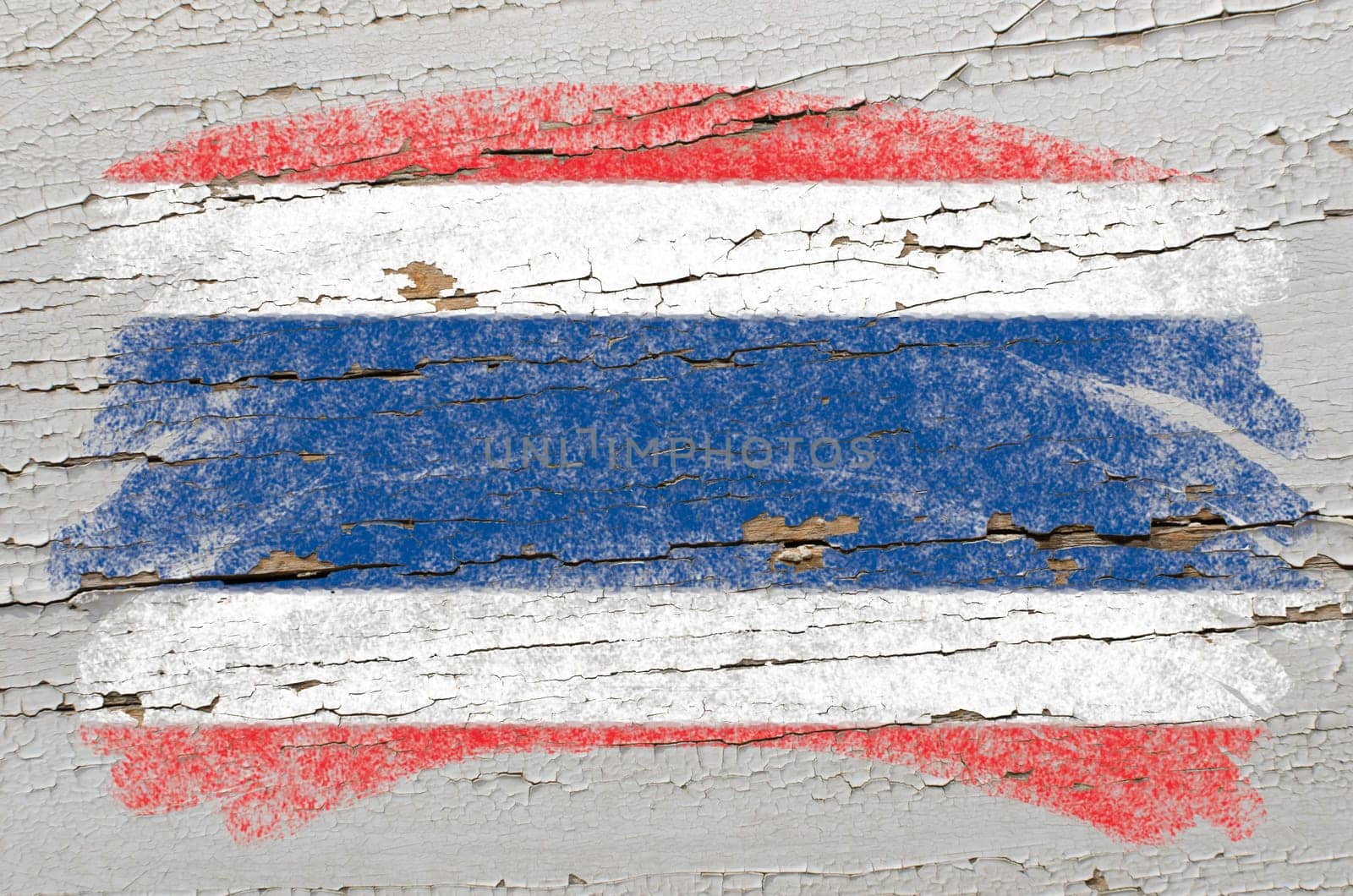 Chalky thai flag painted with color chalk on grunge wooden texture