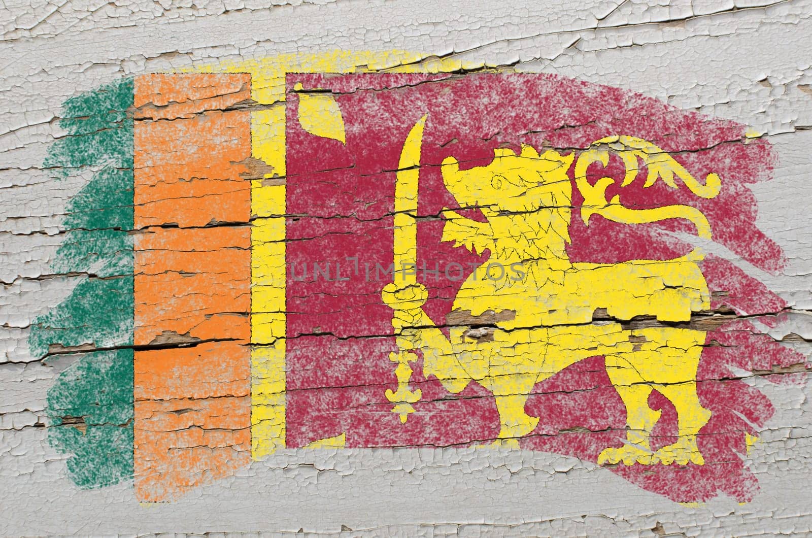 Chalky srilankan flag painted with color chalk on grunge wooden texture