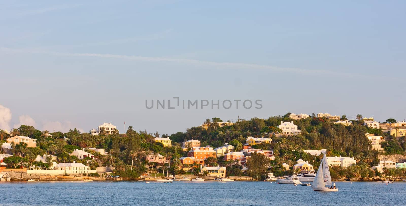 Coastline of Bermuda showing land and residential housing