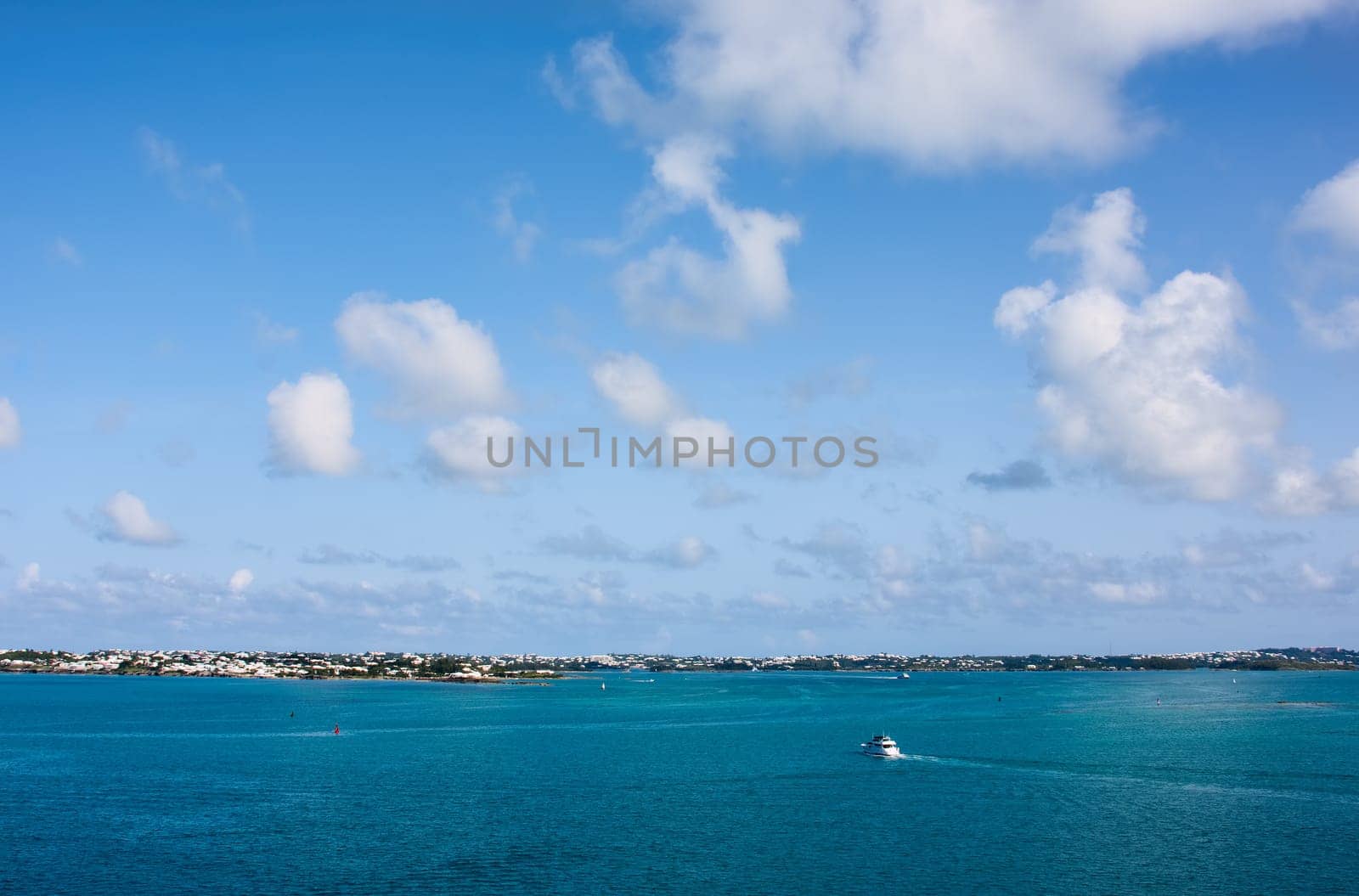 The Bermuda Coastline. View is from the ocean looking towards the coast.