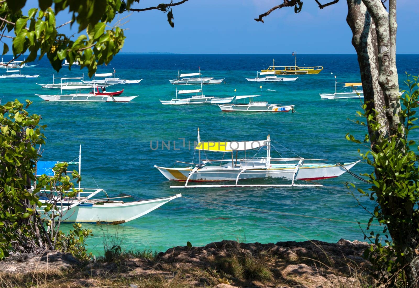 many traditional boats on Bohol, Philippines