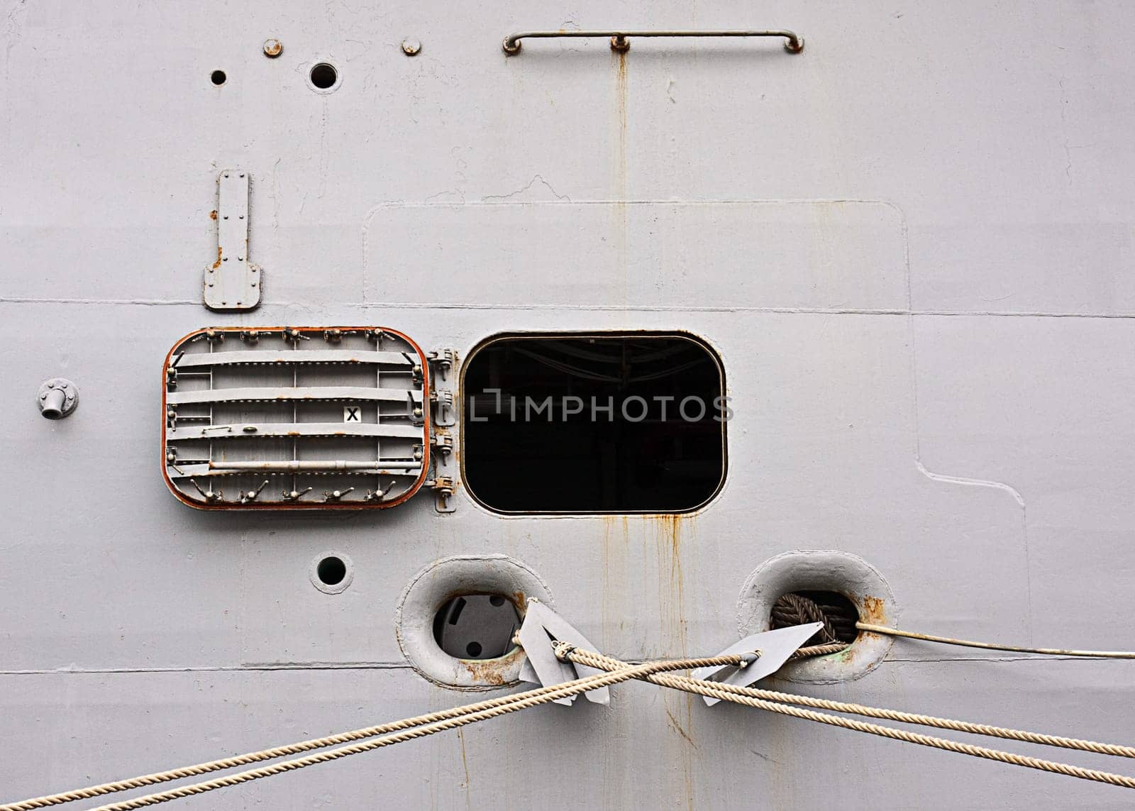 An abstract of the side of a large ship
