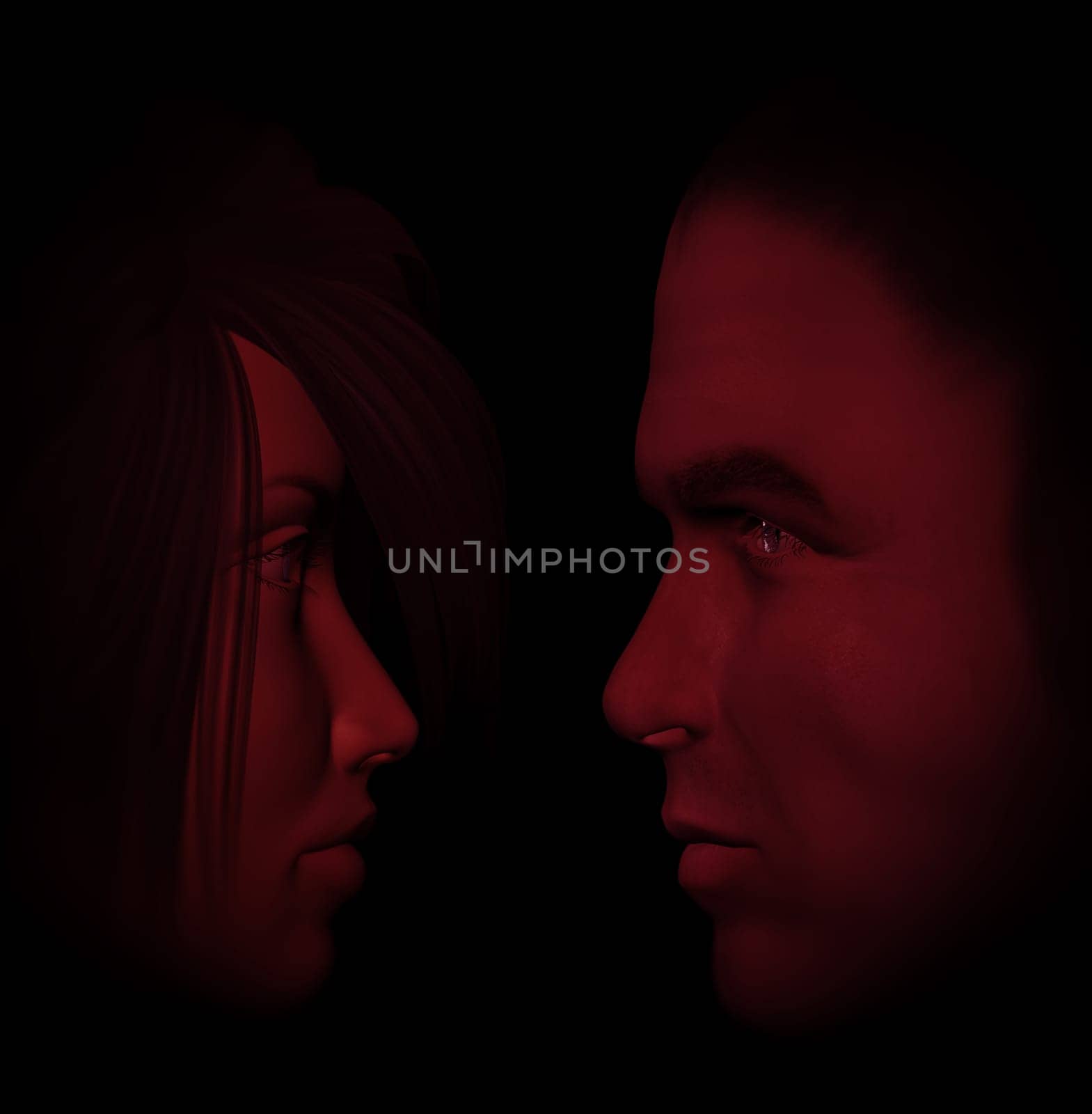 Young couple in love. Man and woman 3d illustration.