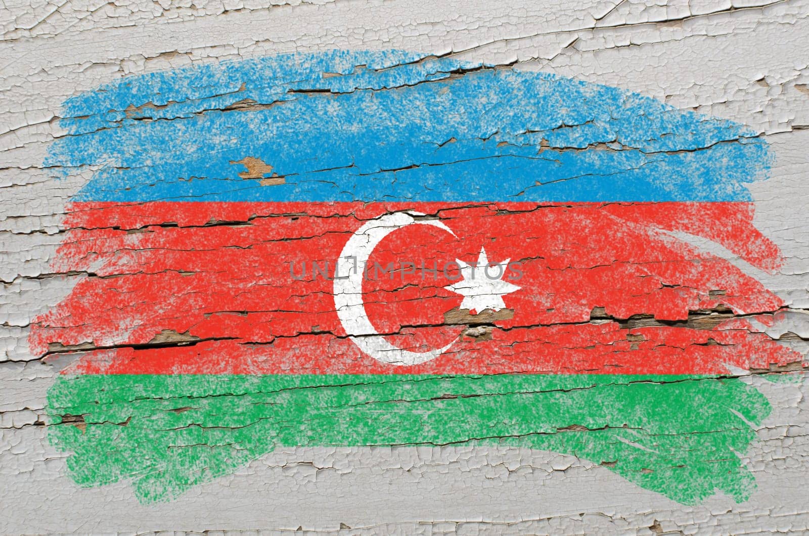 Chalky azerbaijan flag painted with color chalk on grunge wooden texture