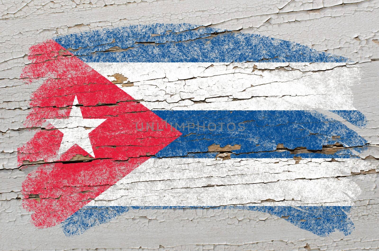 Chalky cuban flag painted with color chalk on grunge wooden texture