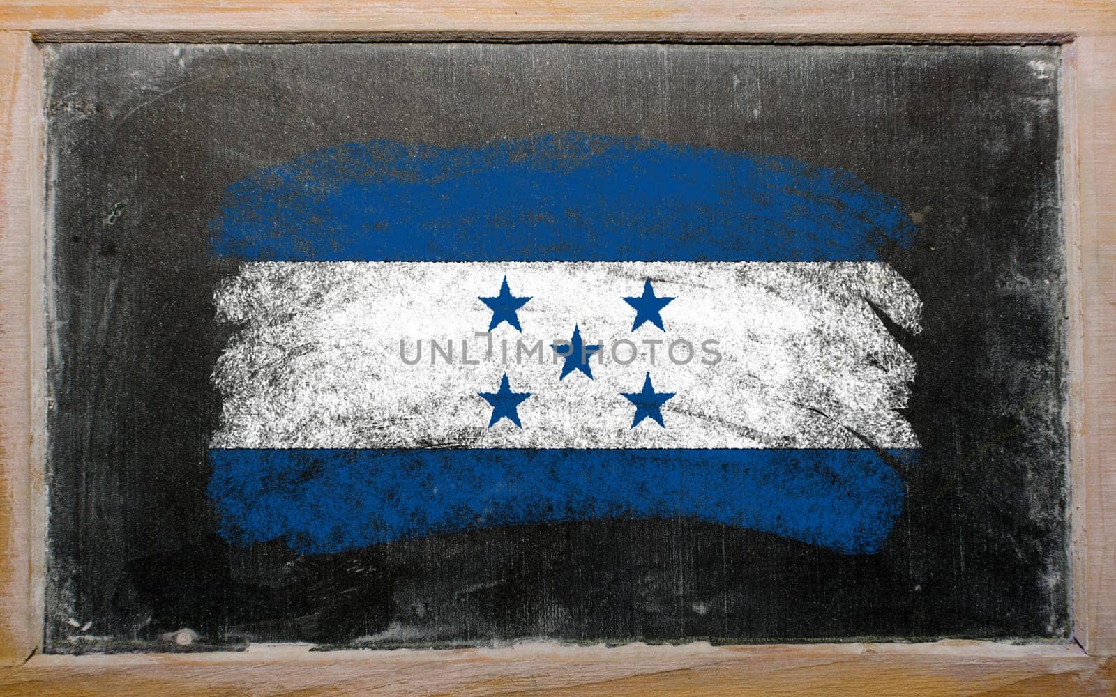 Chalky Honduras flag painted with color chalk on old blackboard