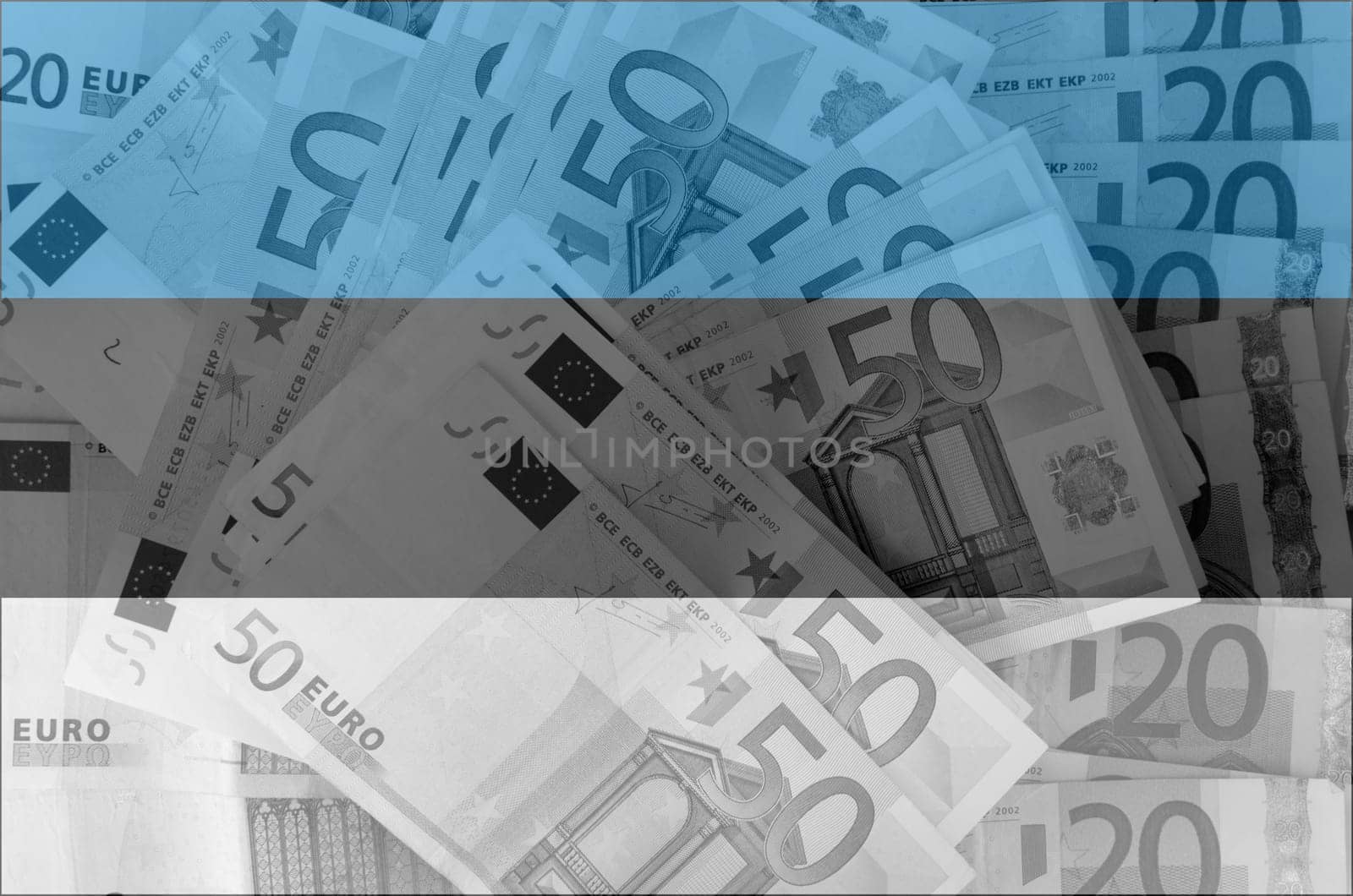 transparent estonian flag with euro banknotes