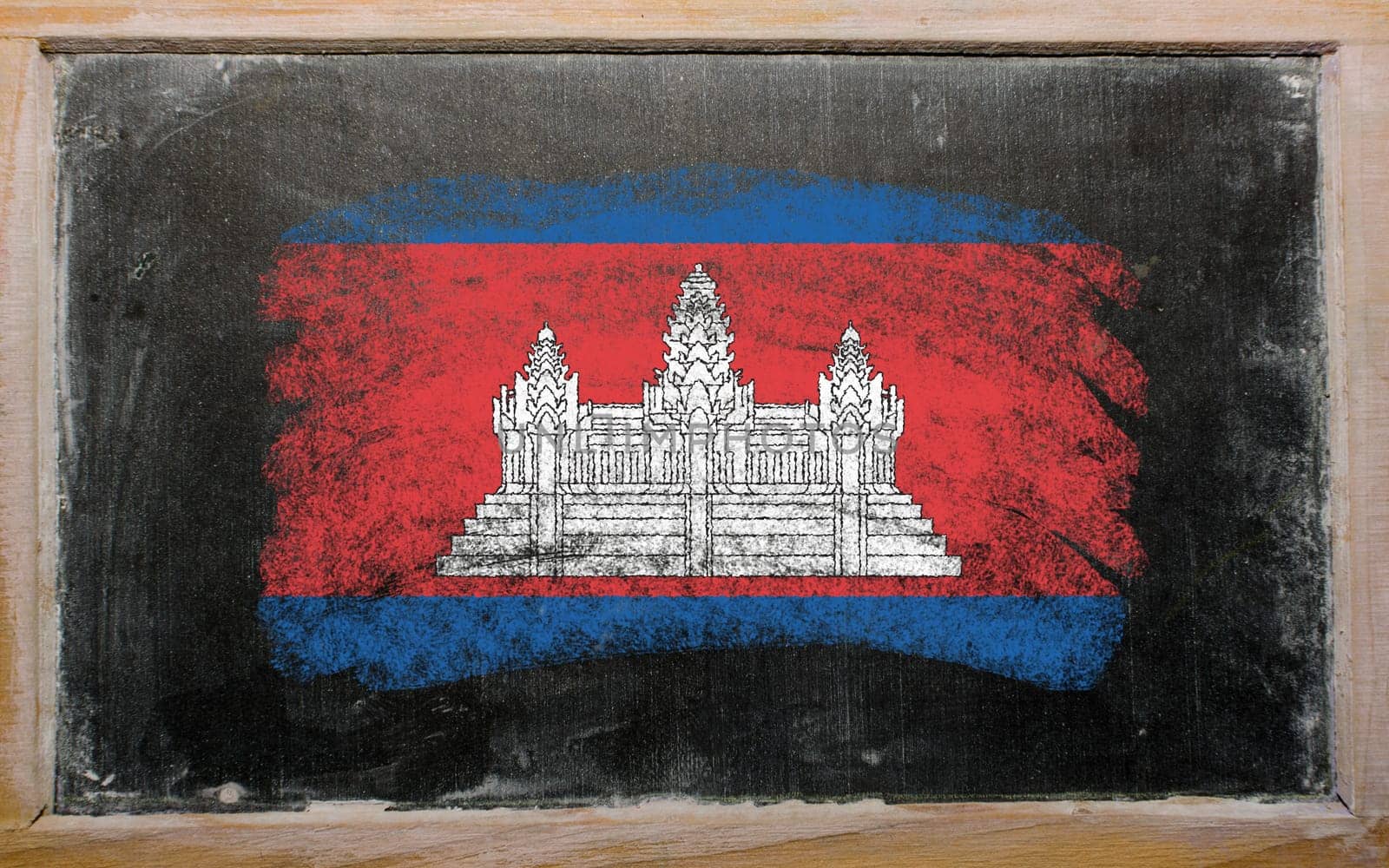 Chalky cambodian flag painted with color chalk on old blackboard