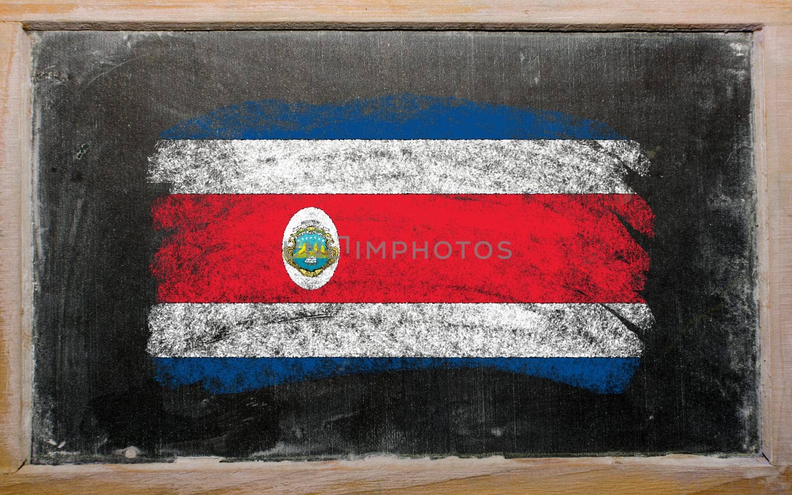 Chalky costa rica flag painted with color chalk on old blackboard