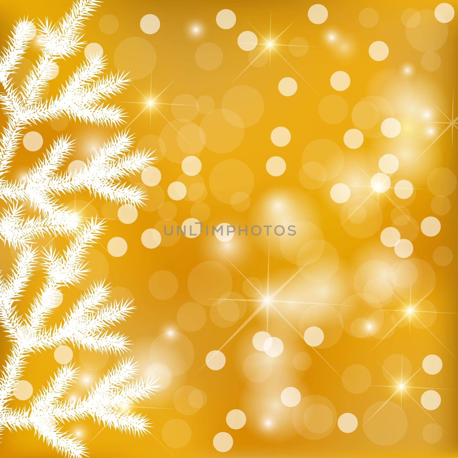 Fir branches with golden background