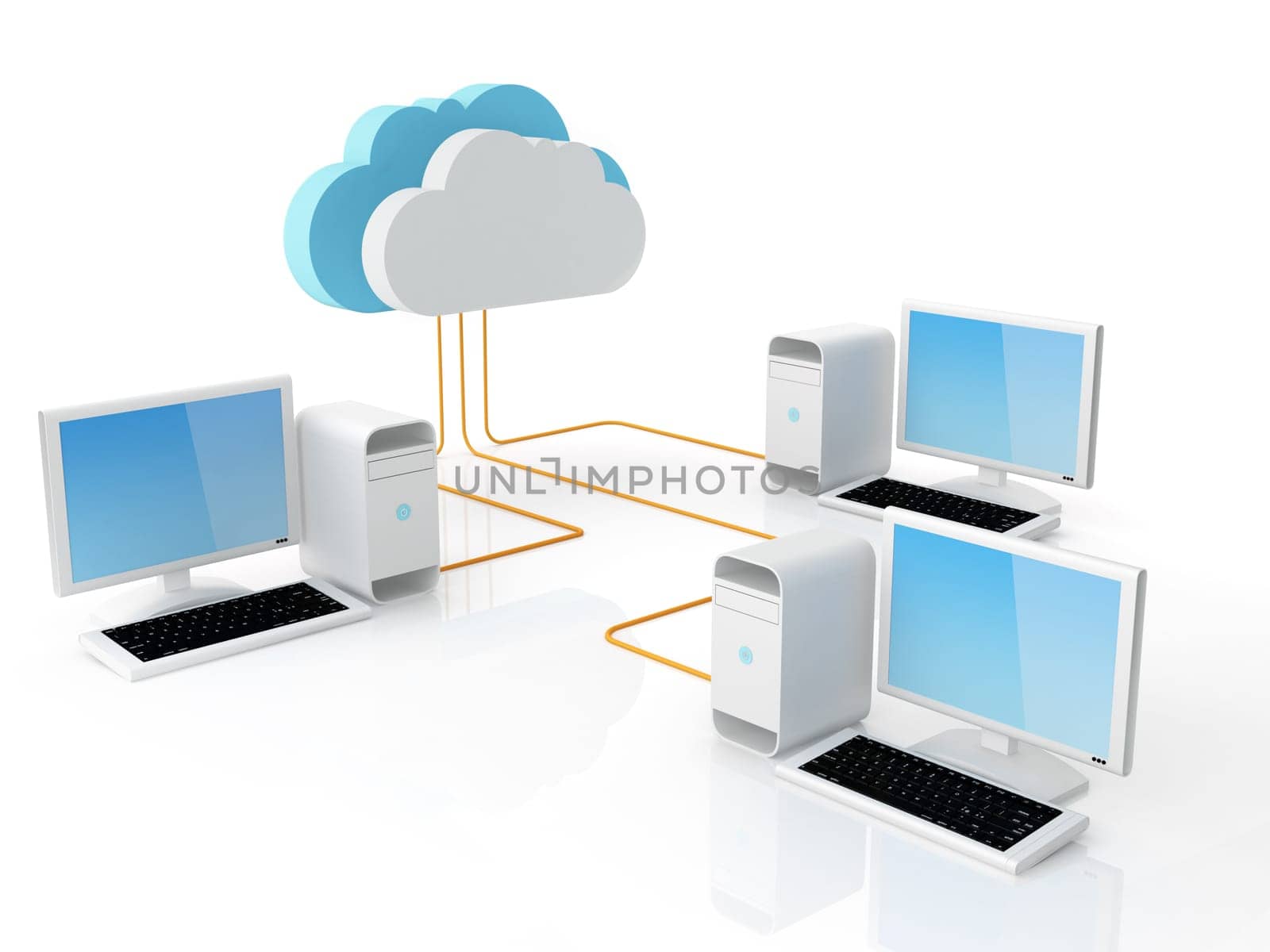 Desktop pc connected to cloud server