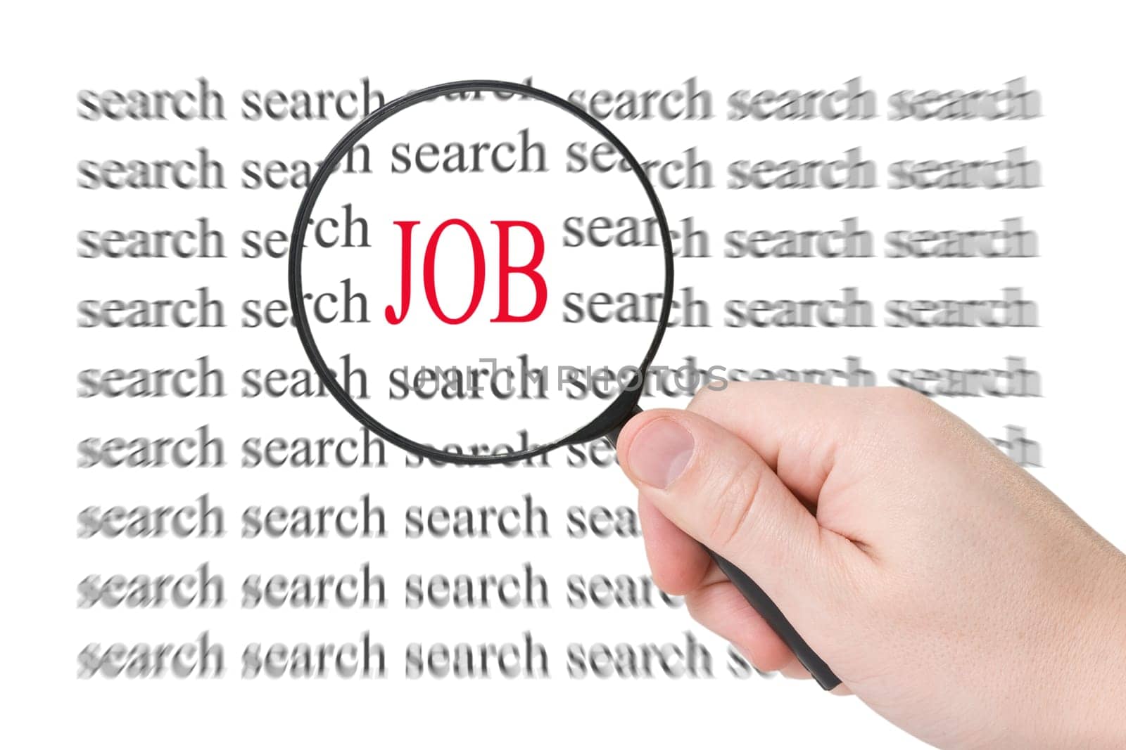 Magnifying glass in hand and word Job - business concept