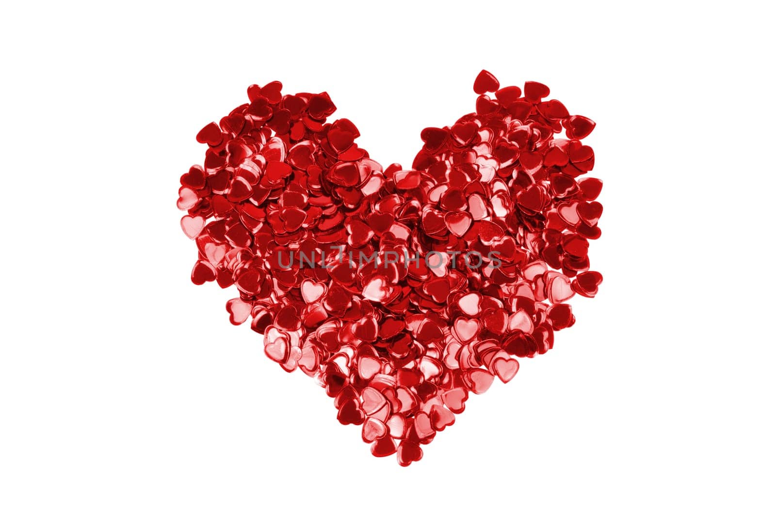 Shape of heart with confetti isolated on white background