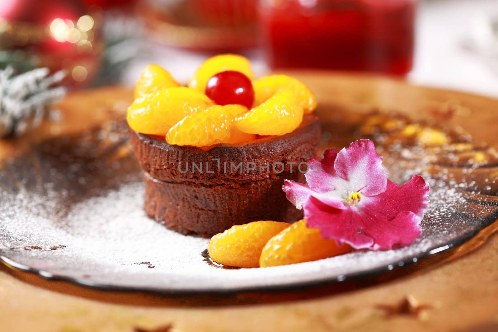Chocolate Cup Cake for Christmas with caramelized fruits