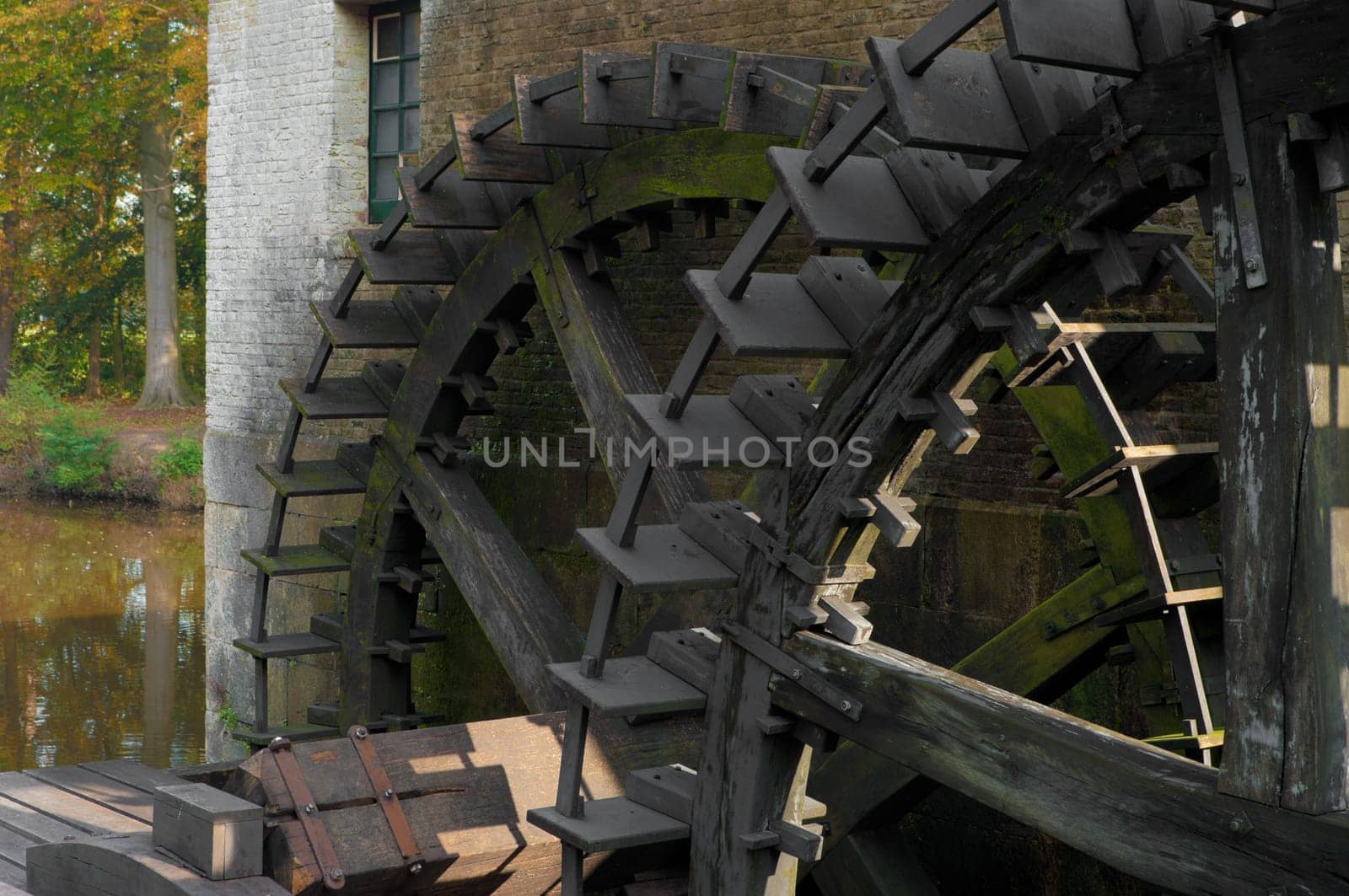 two wheels of an old water powered sawmill in the Netherlands