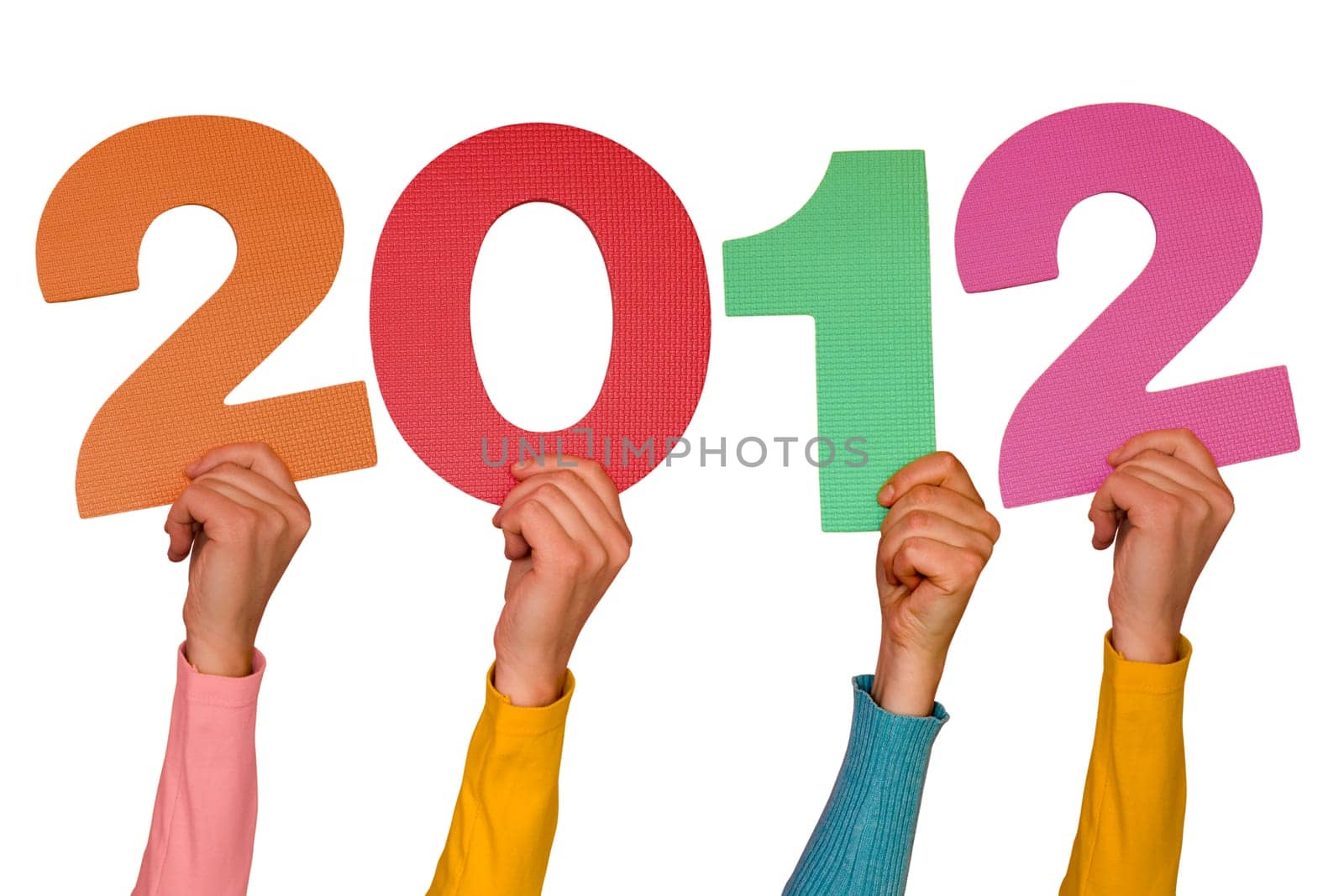 hands with color numbers shows  year 2012