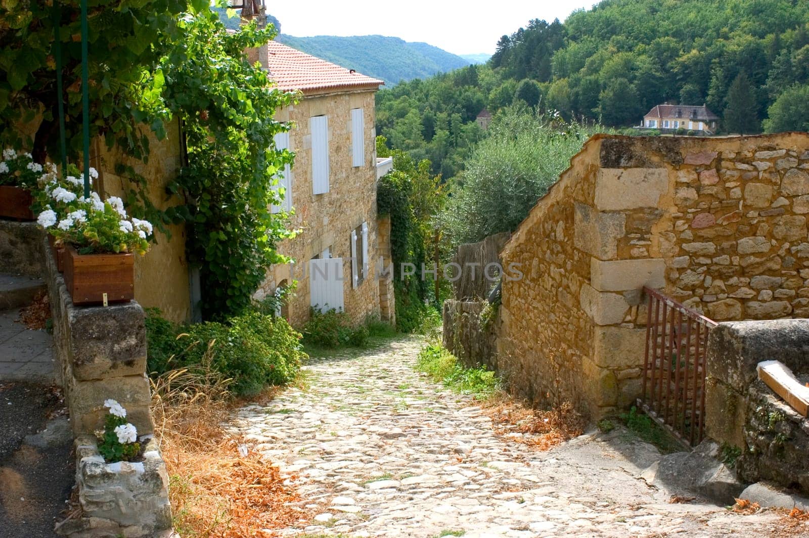 Castelnaud, the village and its castle. French village in the Perigord region where the war took place 100 years