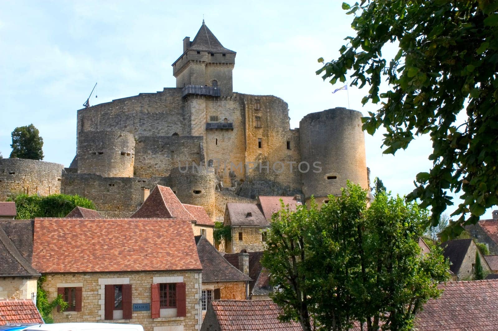 Castelnaud, the village and its castle. French village in the Perigord region where the war took place 100 years