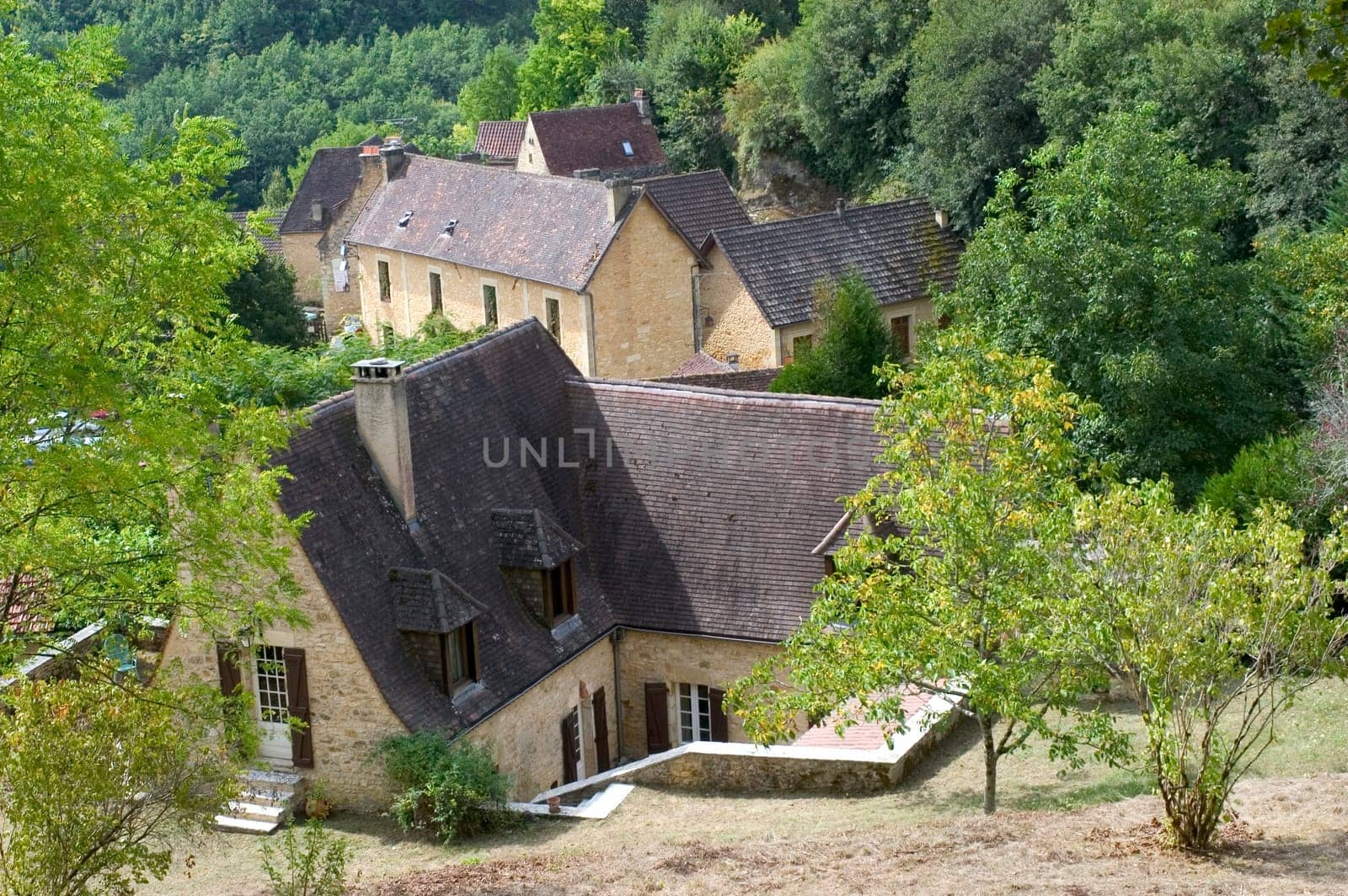 Castelnaud, the village and its castle. French village in the Perigord region where the war took place 100 years