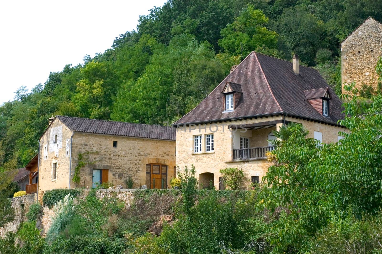 Castelnaud, the village and its castle. French village in the Perigord region where the war took place 100 years