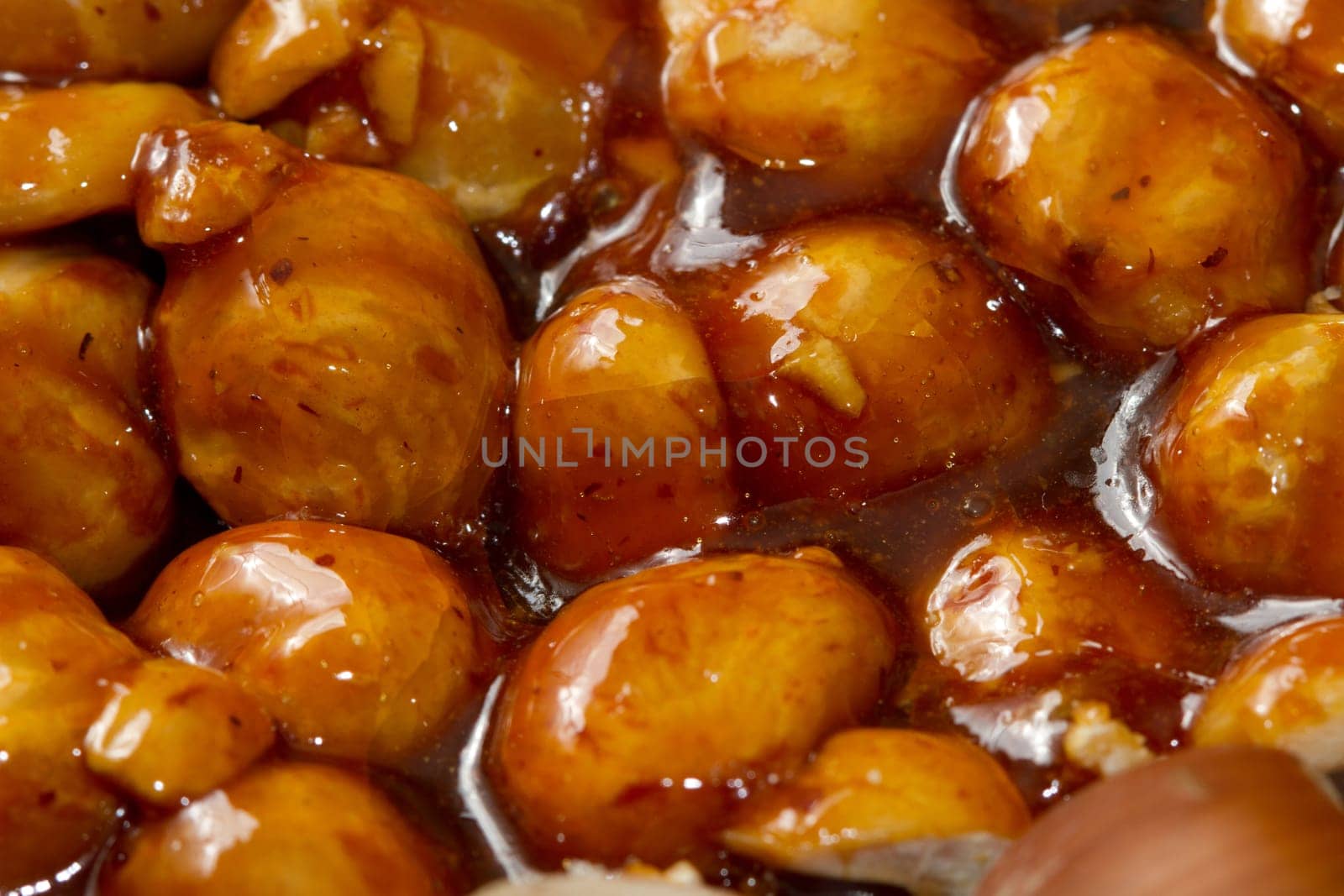 hazelnut brittle on white close up