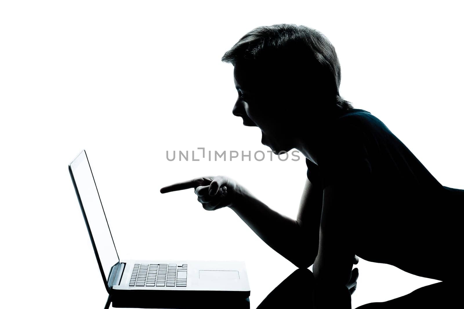 one caucasian young teenager silhouette boy or girl portrait in studio cut out isolated on white background