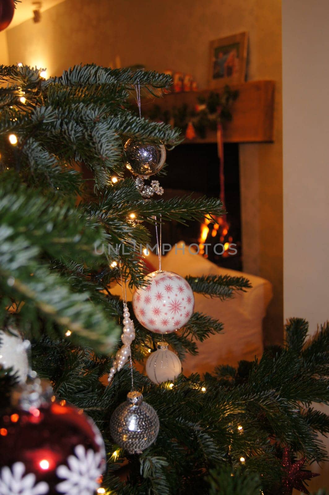 Baubles hanging from the Christmas tree