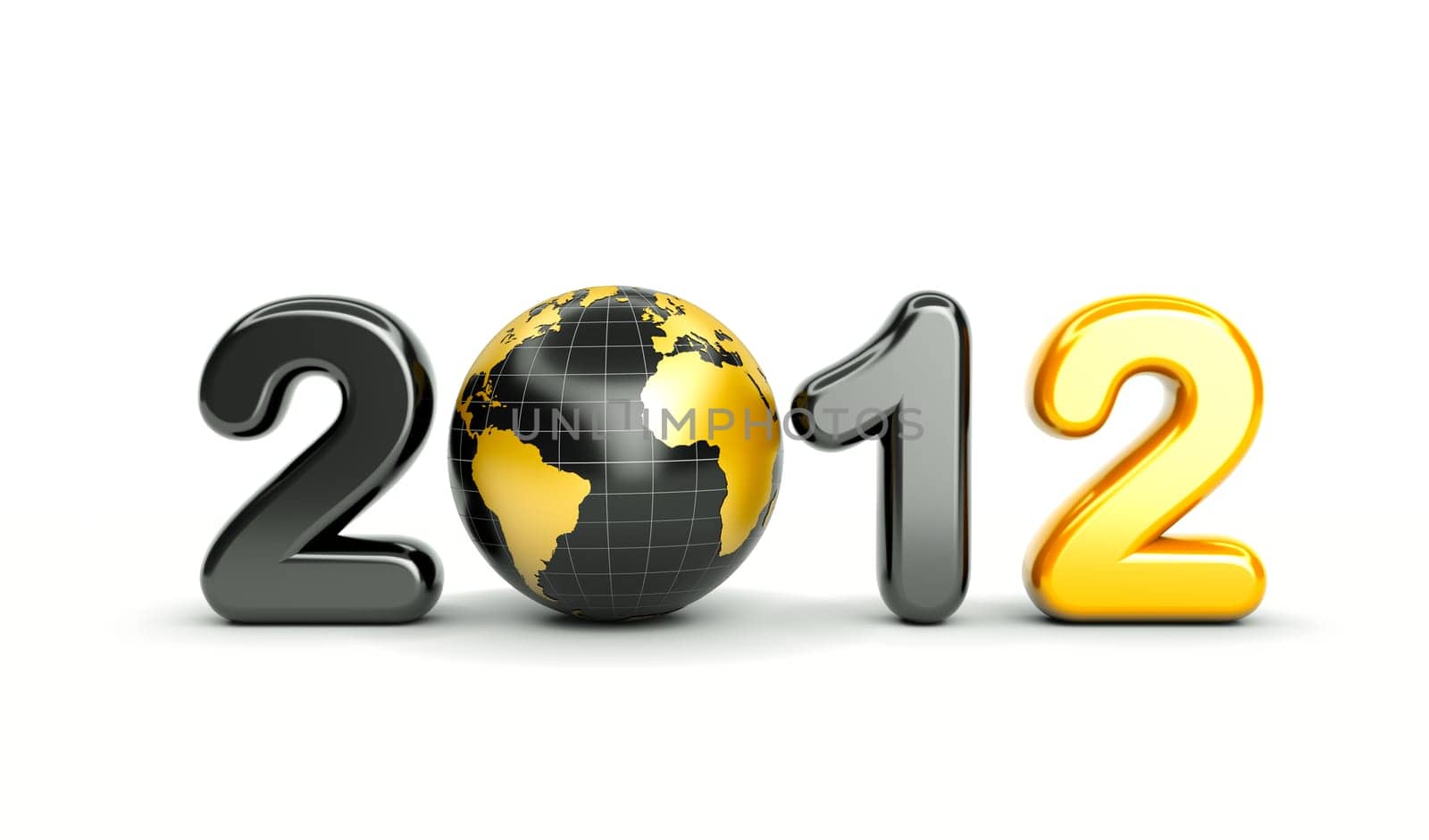 3d new year 2012 shape on white background with 3d globe