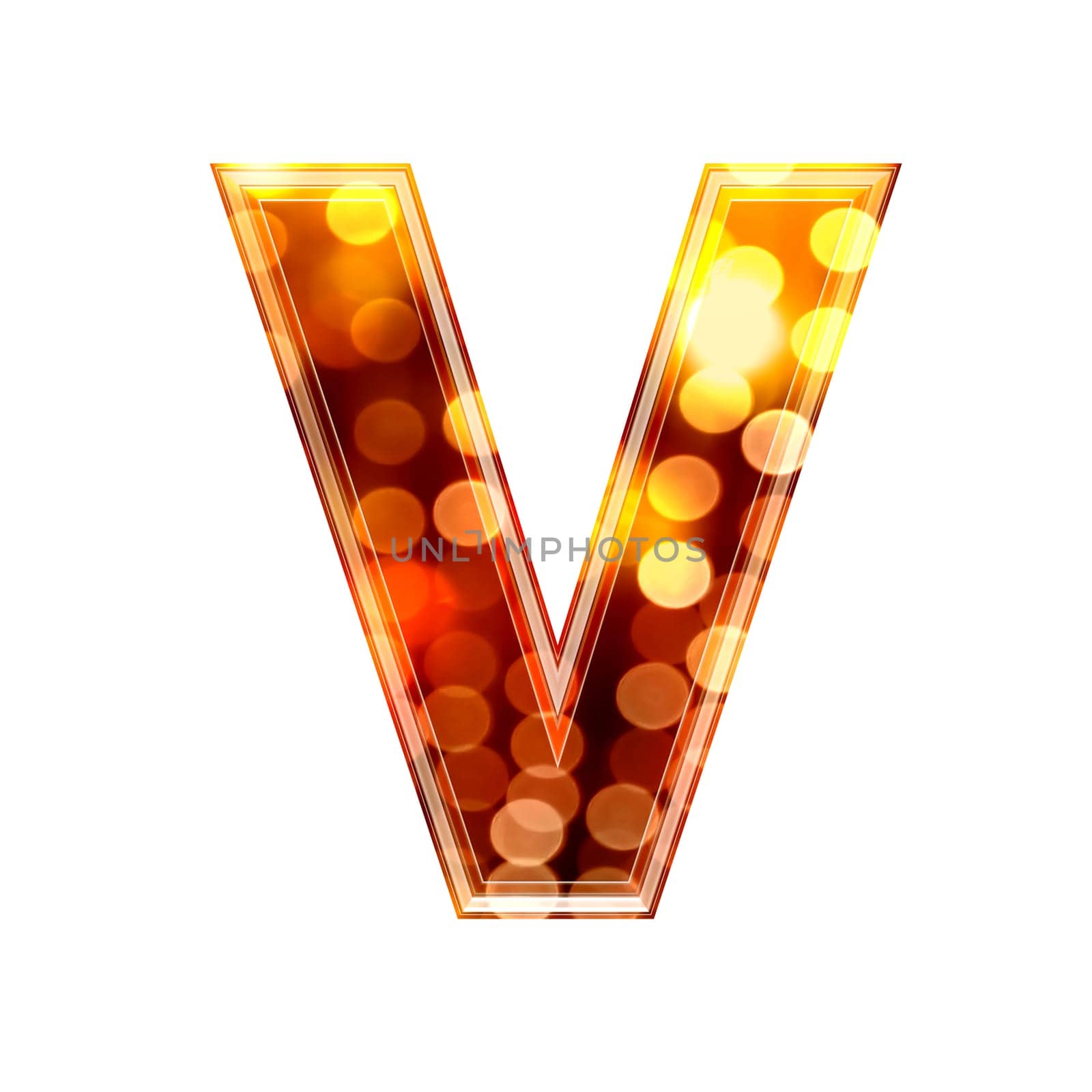 3d letter with glowing lights texture - V