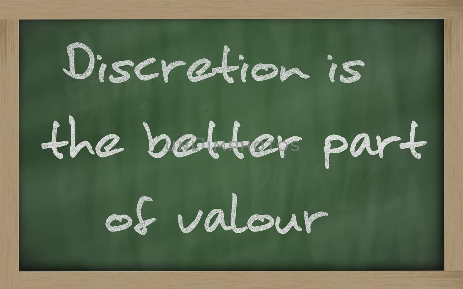 Blackboard writings " Discretion is the better part of valour """