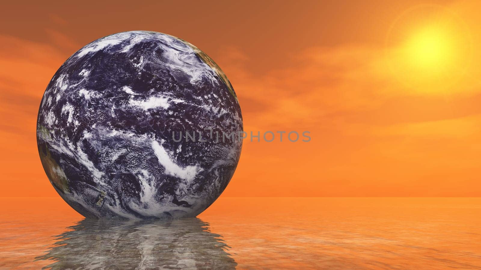 Illustration on the topic Science - Earth - Sunset - 3D